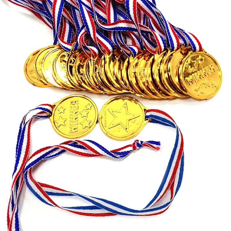 Shindel 24PCS Gold Medals, Winner Award Medals Plastic with Neck Ribbon Kindergarten Graduation Medal for Kids Field Day Awards for Sports - Image 1